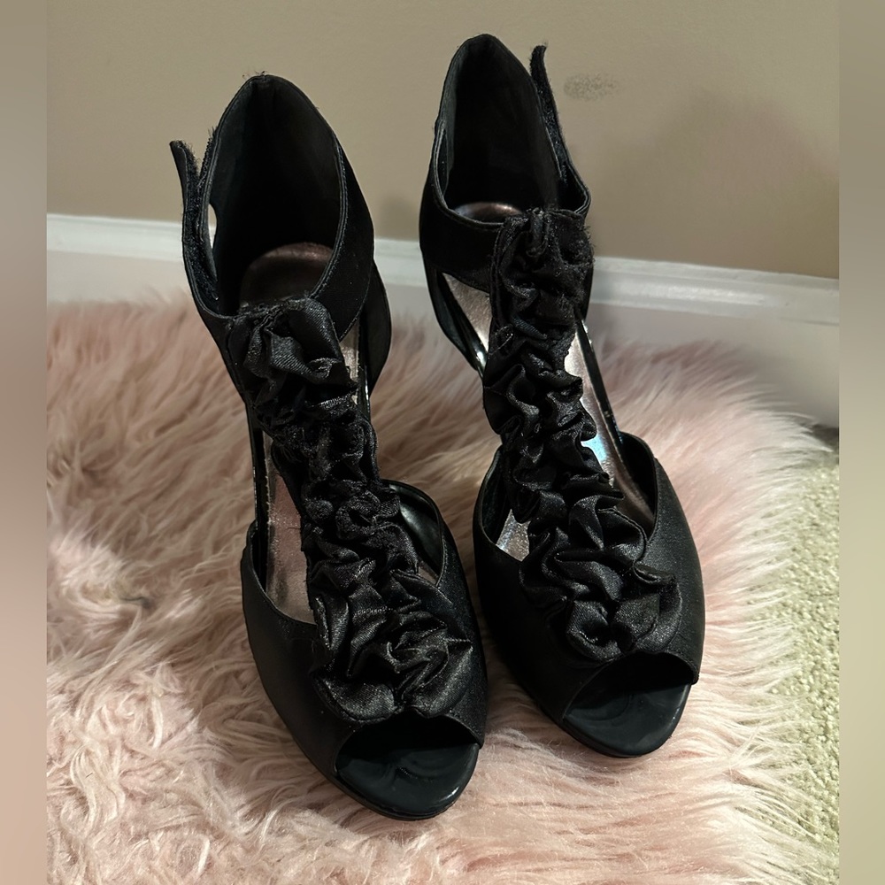 Satin Chic Ruffle Strap Heels